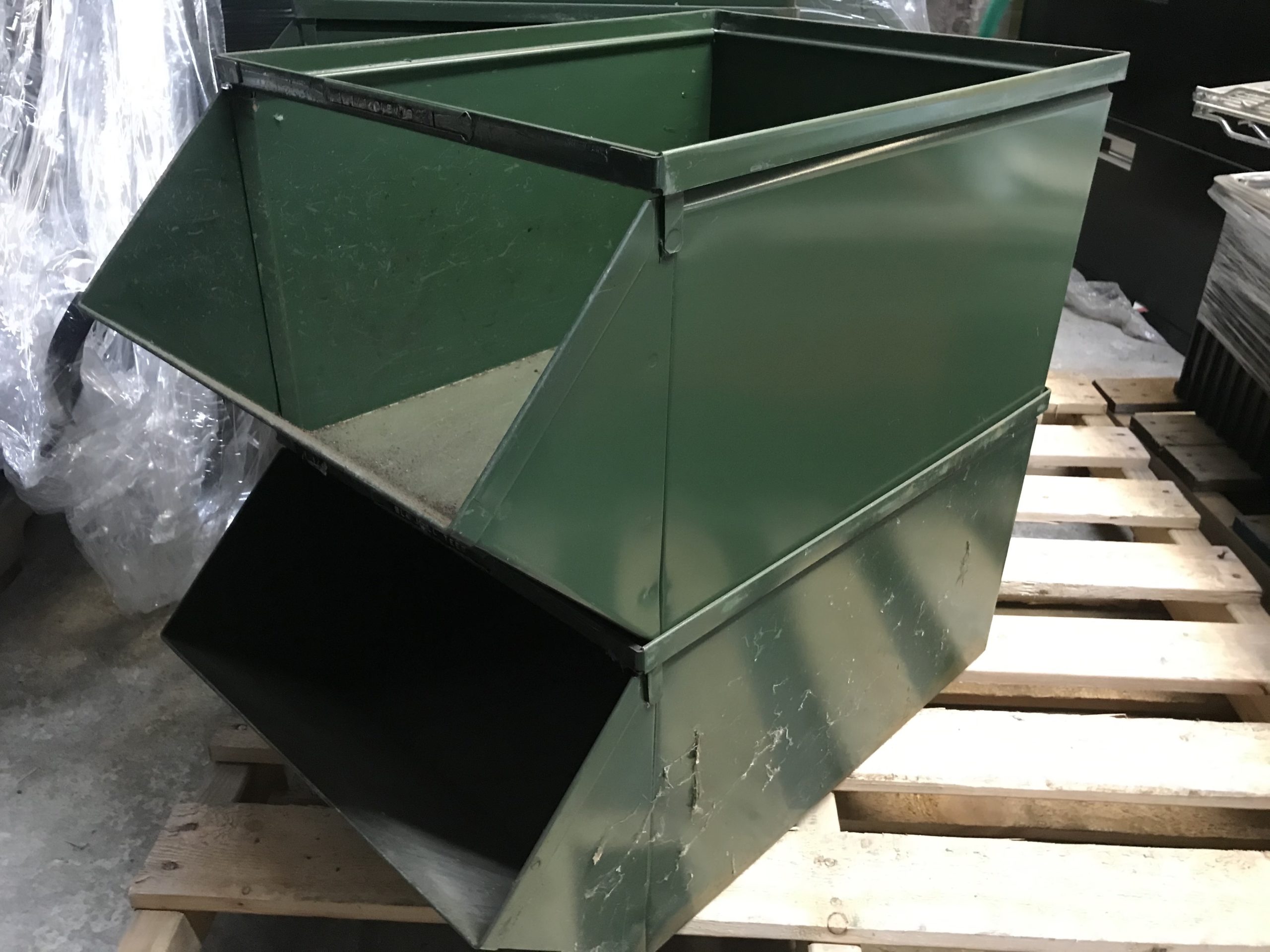 metal stack bins green